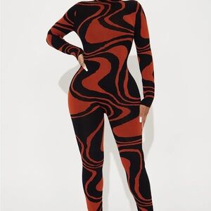 Fashion Nova Black and Brown Patterned Jumpsuit
